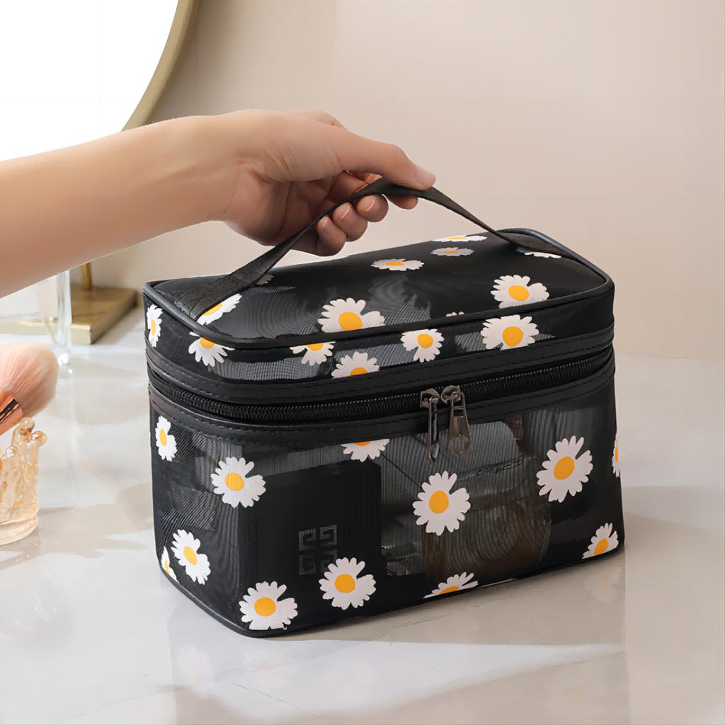 Gauze makeup bag Small daisies beach toiletry bag Travel women's simple storage bag Go out tote bag
