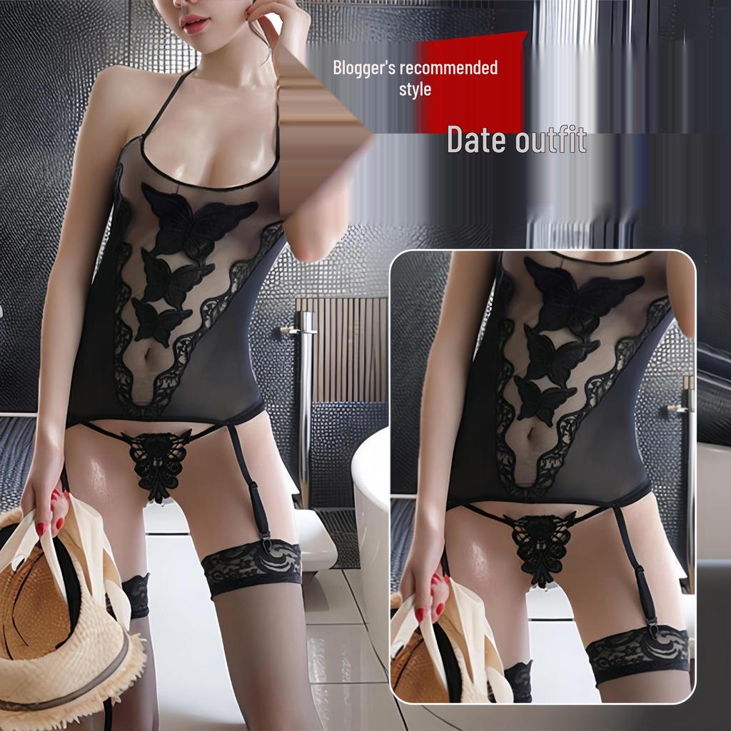 Allure Bodysuit Set: Fishnet Stockings & Open Crotch, Versatile Uniform Style for Mature Women, Plus Size, Black