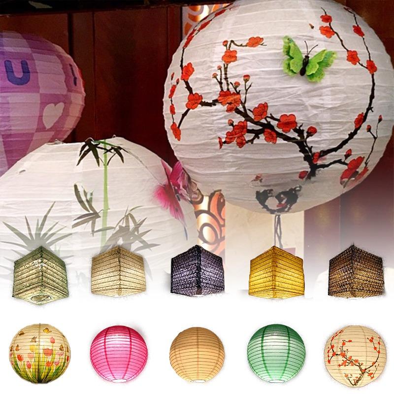 5pcs 30cm Printed Flower Round Paper Lantern Wedding Birthday Party Decorations Chinese Japanese Festival Paper Lantern Supplies