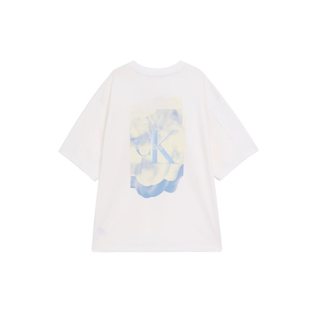 Calvin Klein Printed Loose Cool Round Neck Versatile Short Sleeve T-Shirt Men Tops Moonlight-White J325511-YAF