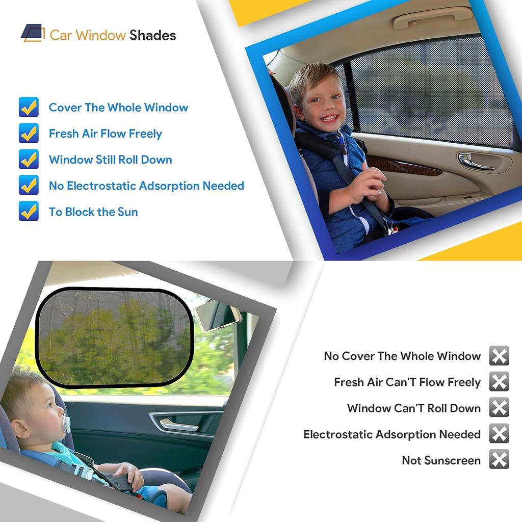 Car Window Shades, 2 Pack Breathable Mesh Car Side Back Window Sun Shades, Stretchy Window Screen For Baby Family Pet UV Protection, Window Covers