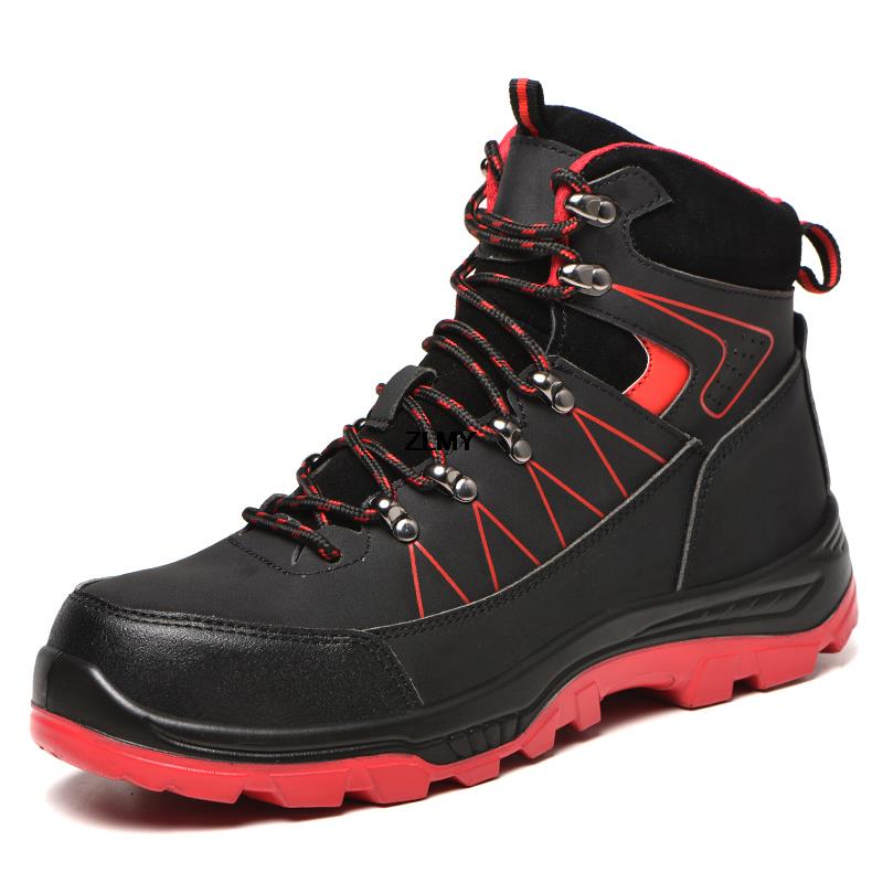 Stivali di sicurezza da lavoro alla moda a collo alto per uomo puntale in acciaio stivali invernali scarpe di sicurezza antiscivolo scarpe da lavoro antiperforazione stivale da costruzione maschile