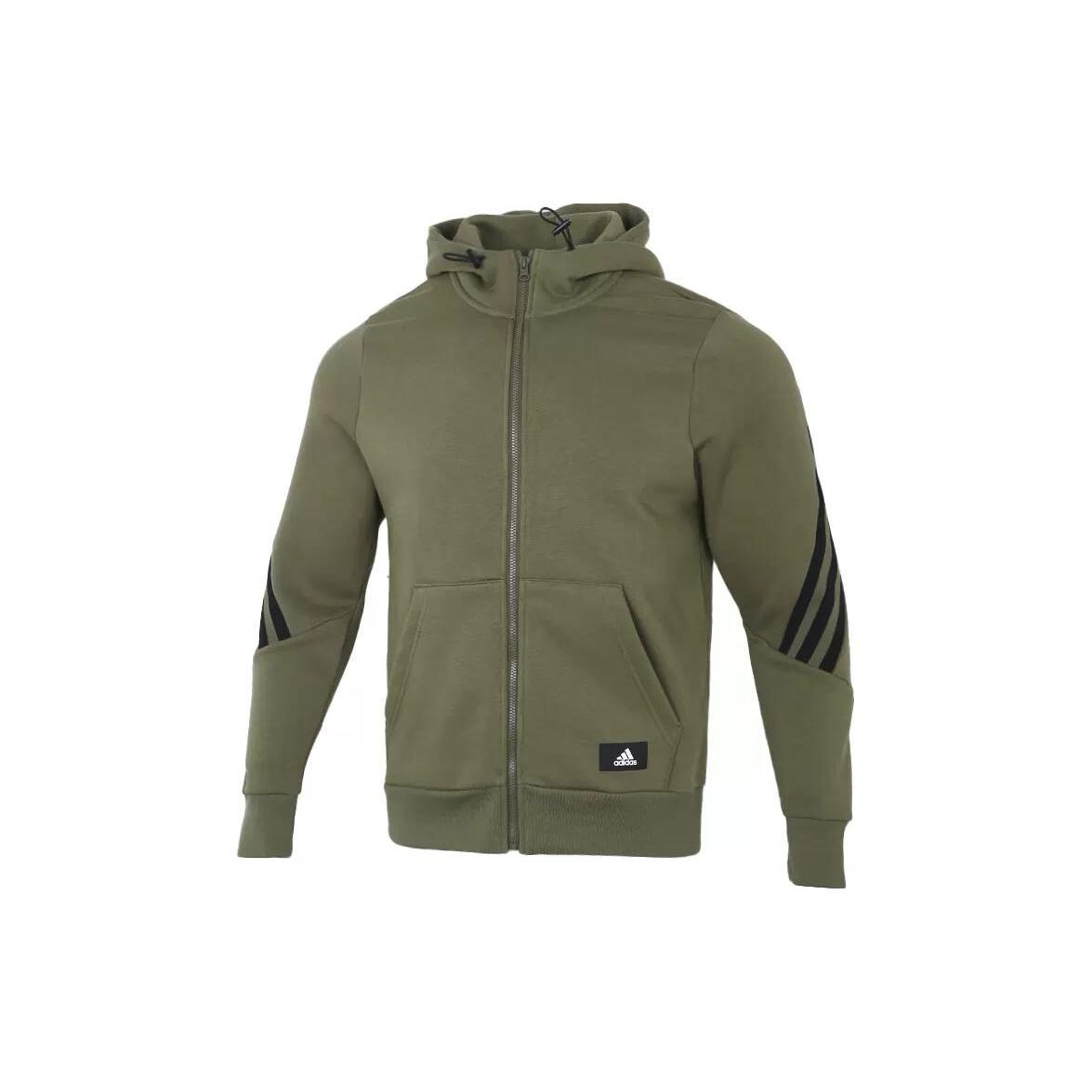 Men s adidas Fi Wtr Fz Stripe Sports Hooded Jacket Olive H44177 L