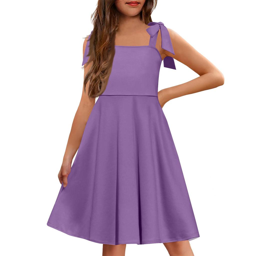 Children's Dress Without Cuffs Pocket Square Collar Casual Style Solid Color Dress