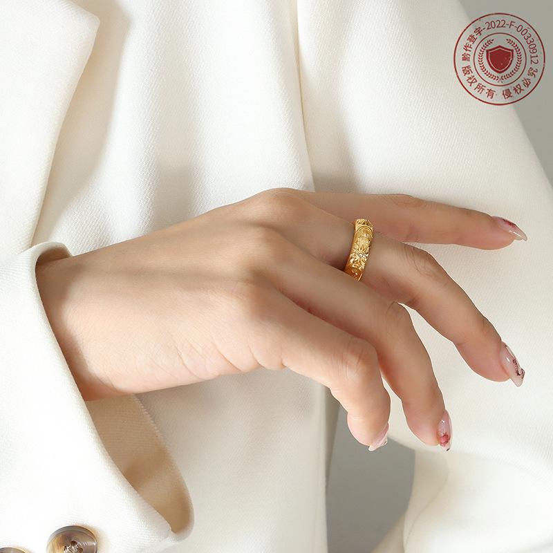 Retro Sun & Moon Zircon Ring: 18K Gold-Plated Titanium Steel for Men & Women