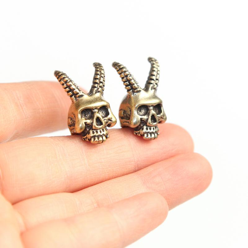 Goat Horn Skull Head Brass Knife Beads EDC Outdoor DIY Paracord Accessories Woven Lanyard Pendants Jewelry Punk Bracelets Charms