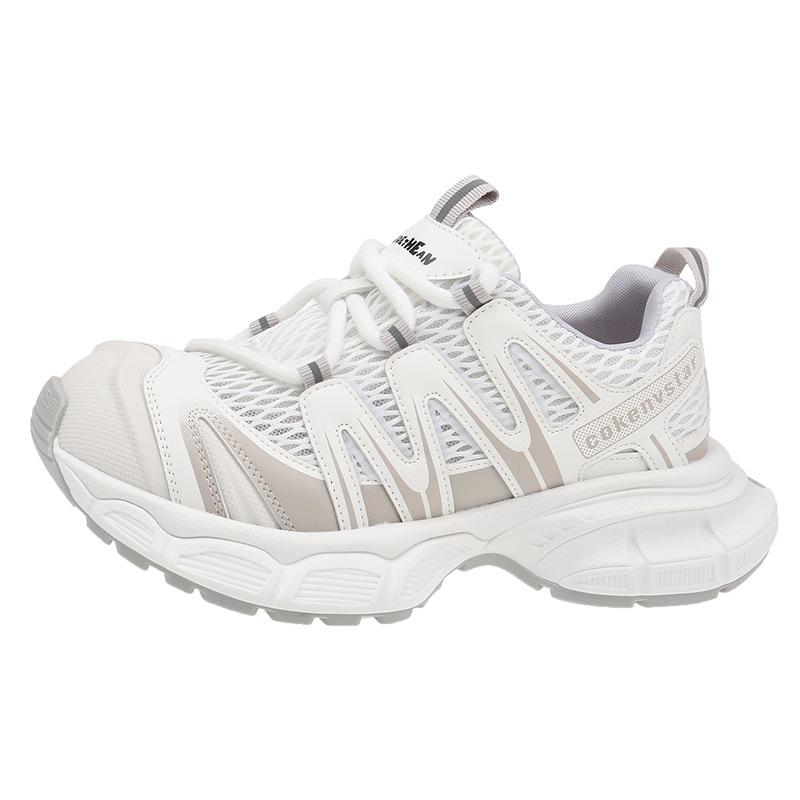 

European leather summer mesh breathable thick-soled dad shoes women s 2025 new versatile height-increasing casual sports shoes trend 35 білий