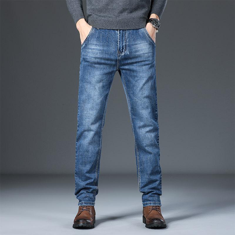 Autumn and Winter Jeans Men's Elastic Slim Straight Tide Brand Hundred Men's Trousers Thin New Men's Trousers