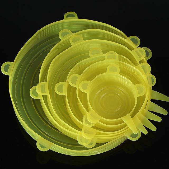 6PCS Adaptable Lid Silicone Cover Food Caps Elastic Stratchy Fresh Microwave Lids Stretch Silicone Cover for Kitchen Accessories