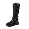 Leather Martin Boots Autumn and Winter New Flat-bottomed Retro Belt Buckle High Boots Western Cowboy Knight