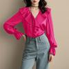 VONDA Women Elegant Lapel Solid Color Long Sleeve Ruffle Blouses