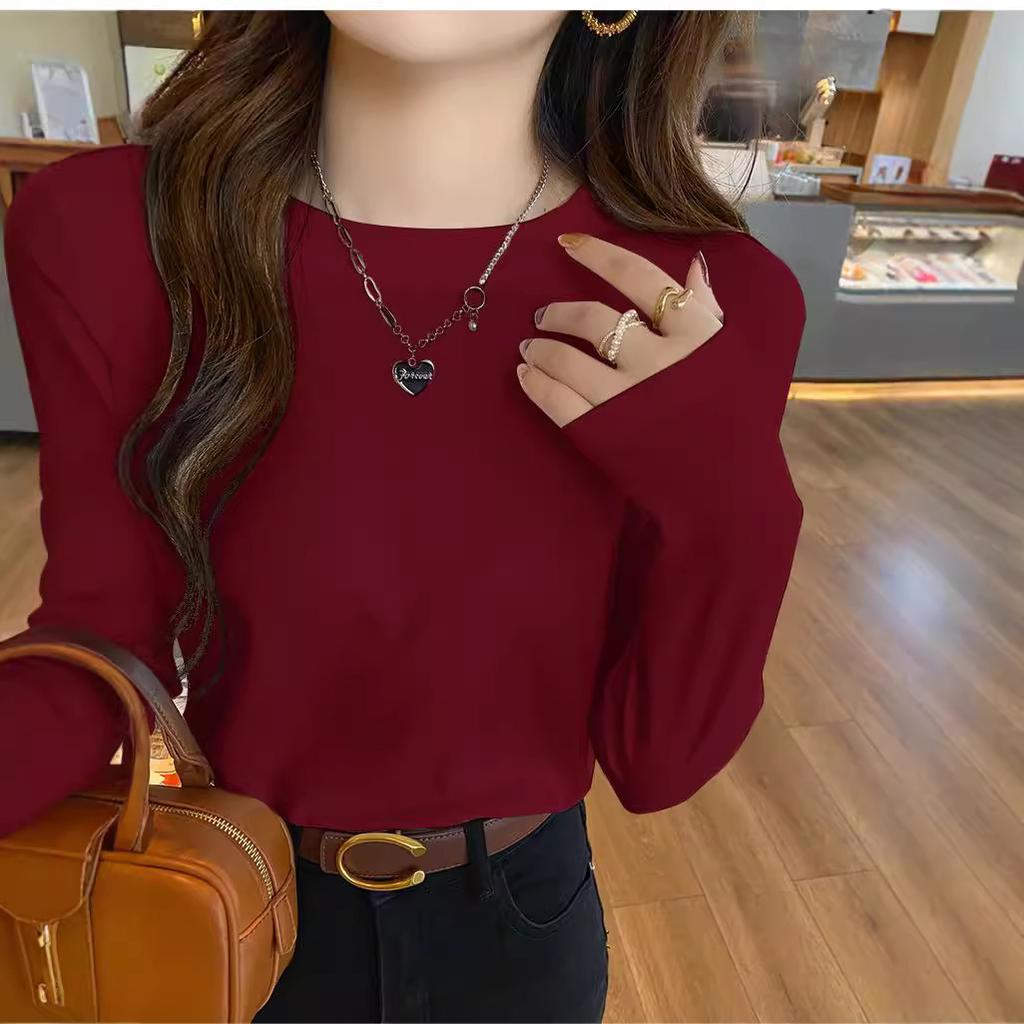 Women's Regular Shoulder Base Layer Top for Autumn Loose Long Sleeve T-Shirt Inner Wear Autumn Women's Top
