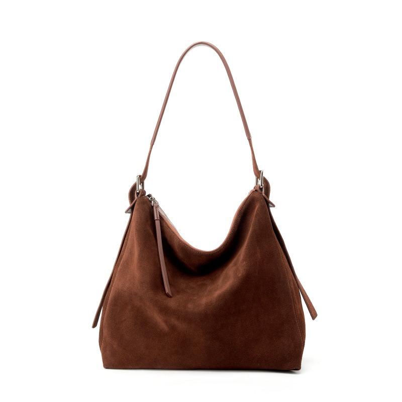 Suede Crossbody Large Capacity Women's Light Luxury Commuting High-end Shoulder Bag Casual Underarm First Layer Cowhide Tote Bag