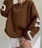 Damskie Y2K Grunge luźne swetry bluzy list drukuj Casual pogrubione topy z długim rękawem jesienna bluza z kapturem Streetwear