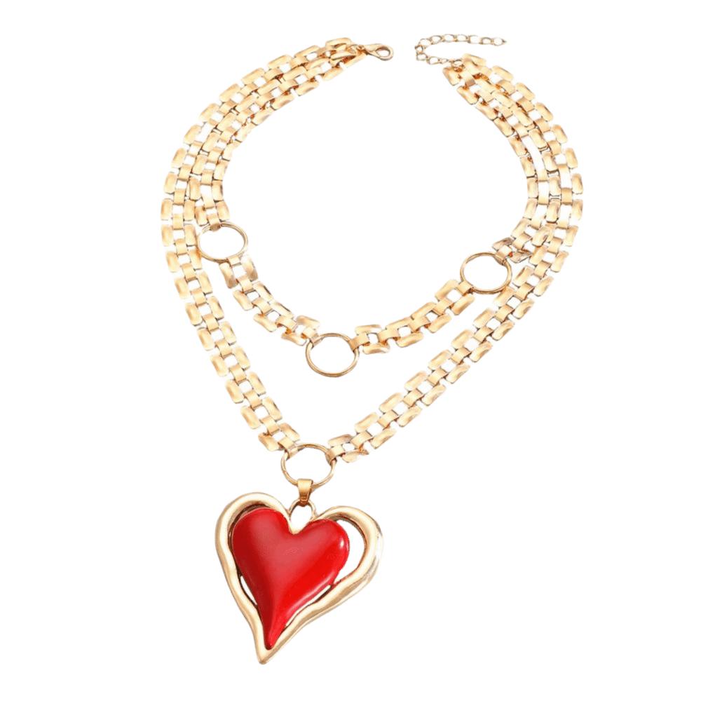 Chunky Chain Statement Necklace Gold Color Heart Pendant Necklace Earrings Jewelry Set  Casual Wear