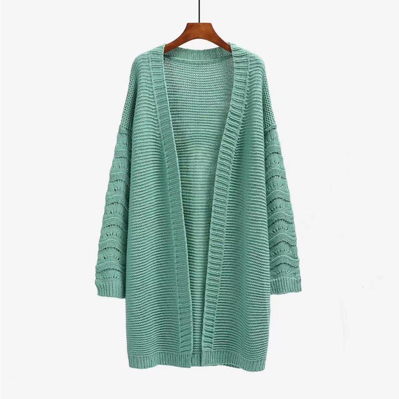 

IHUASU Осенне-зимний длинный кардиган однотонный женский вязаный модный свитер XL зелёный