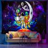 Psychedelische Alien-Wandteppich Schwarzlicht Ultraviolett-Reaktion Wandbehang Weltraumschildkröte und Astronaut Zimmer Heimdekoration