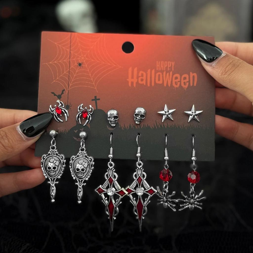 New Popular Halloween Skeleton Bat Earrings with Gothic Style Earrings Design Goth Cross Rose Piercing Earrings Jewelry Earrings