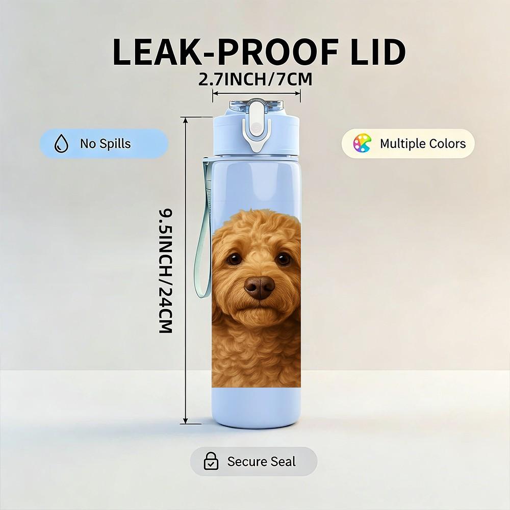1PC Golden Retriever Puppy Dog Print 750ml Color Plastic Sports Water Bottle Leakproof Flip Straw Lid Suitable for Sports Office Home Use