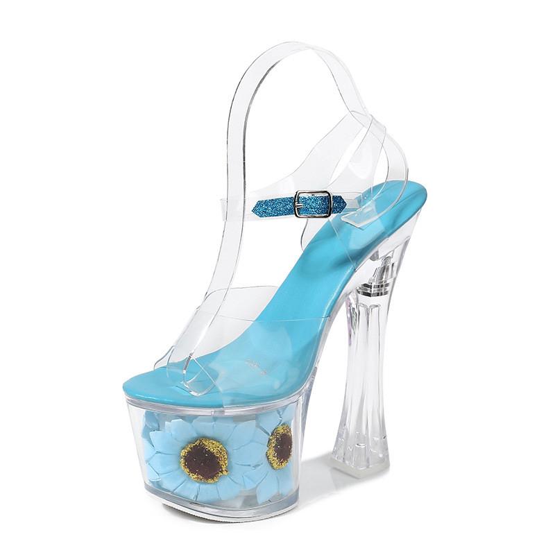 Runway Style 17cm Ultra High Heels Transparent PVC Flowers Women Sandals Crystal Clear Heeled Platform Summer Party Shoe