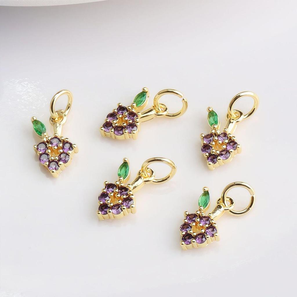 14K Gold-Filled Color-Preserving Zircon 3D Grape Pendant Charm for DIY Bracelets & Necklaces