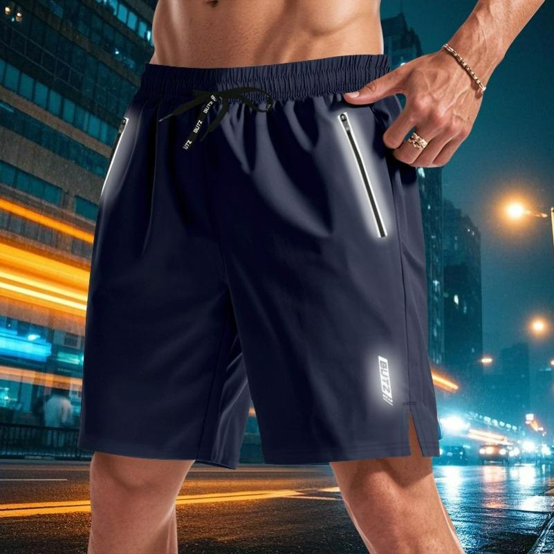 Men's Micro-elastic Night Running Luminous Functional Quick-drying Beach Sports Casual Shorts Five-point Pants Men