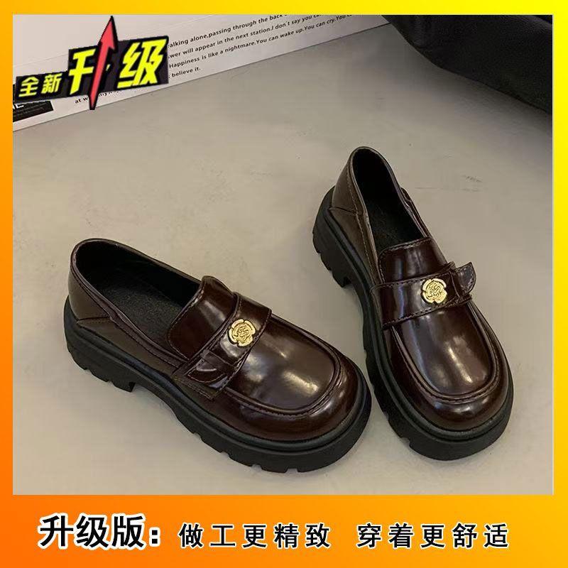 

Черные туфли на платформе из кожи женские, зима 2025 года, новые толстые каблуки, британский стиль, французские ретро-лоферы, туфли с одной педалью 35