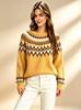 2026 Autumn and Winter Retro Fair Island Jacquard Crew Neck Sweater Women's Loose Lazy Soft Waxy Knitted Sweater Jumper