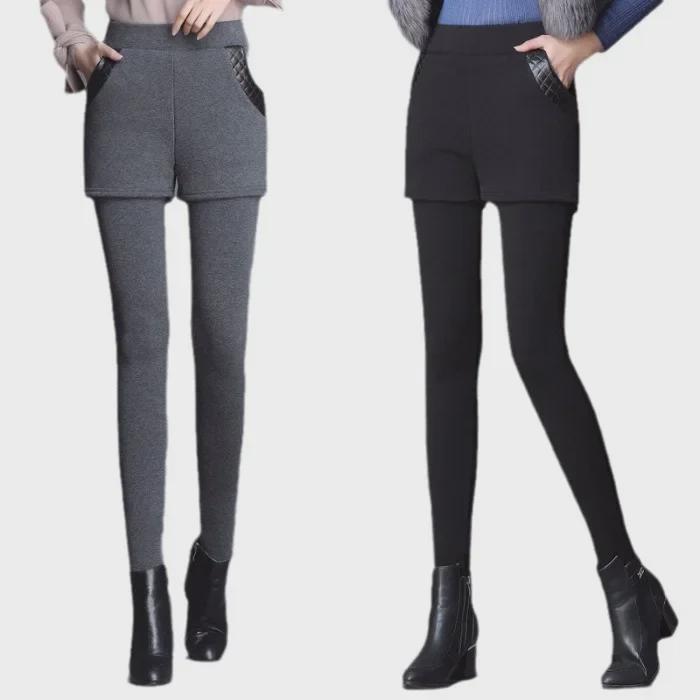 Velvet High Waist Women's 2-in-1 Elastic Pants Skirt: Plush, Thick, Non-Falling Jumpsuit for Autumn/Winter - Warm, Large Size, Slim Fit