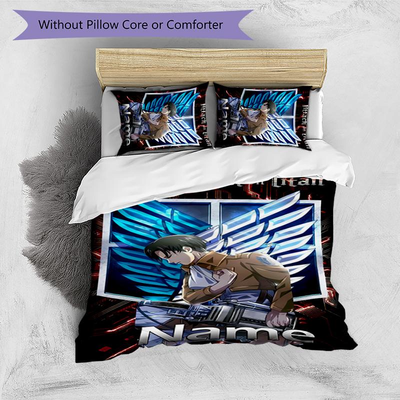 3pcs Custom Name Attack On Titan Bedding Set Duvet Cover Closure Includes 1 Duvet Cover & 2 Pillowcases for All Seasons Bedroom Decor