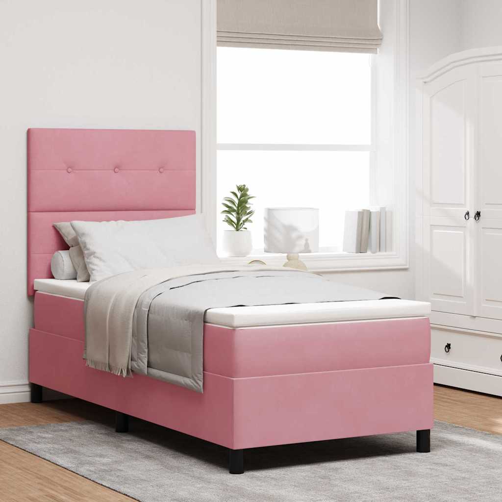 Box spring bed with mattress and headboard pink 100 x 200 cm velvet