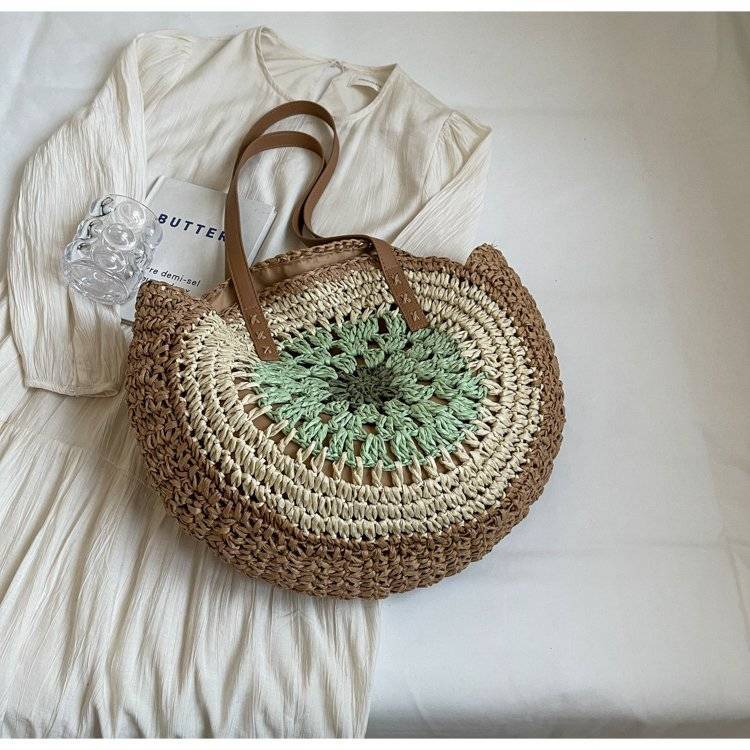 Korean Minimalist Handwoven Straw Bag - Forest Style Large Capacity Woven Shoulder Crossbody Beach Tote