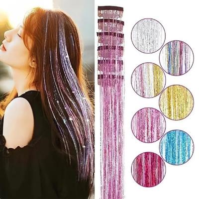 12Pcs Wig Clip-in Metallic Extensions Deep Purple Glitter Lightweight 20 Inch Long Wig Easy Attach Hair