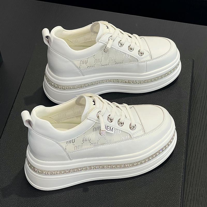 

Белые туфли из натуральной кожи для женщин, толстая подошва, одинарная сетка, дышащая внутренняя часть, увеличение роста, универсальные повседневные кроссовки 40 белый