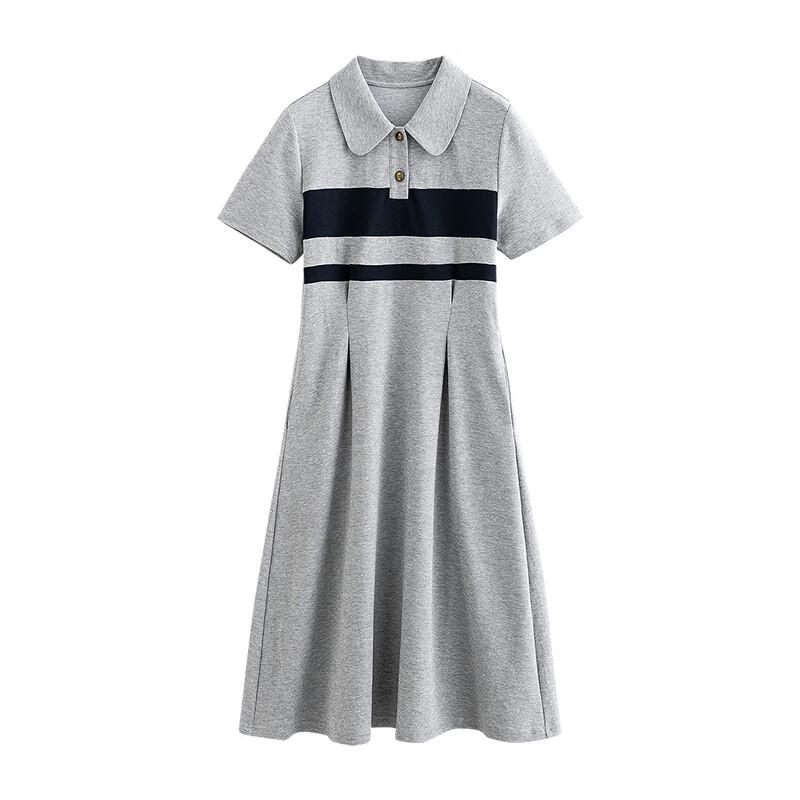 Chuyu Women's Color-Block Stripe Polo Long Dress