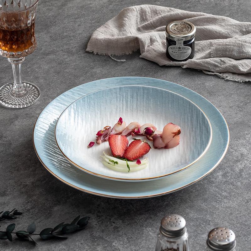 Ceramic Plates 8 Inch Household Blue New High Aesthetic Exquisite Dining Tableware High-class Round Simple Breakfast Dish