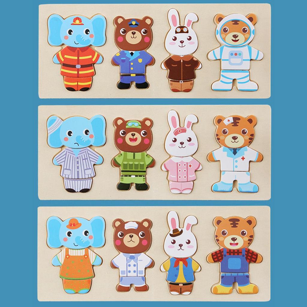 Wooden Magnetic Puzzles Dress Up Sorting And Matching Fine Motor Toys Wooden Bear Family Dress-Up Puzzle For Kids Children Boys