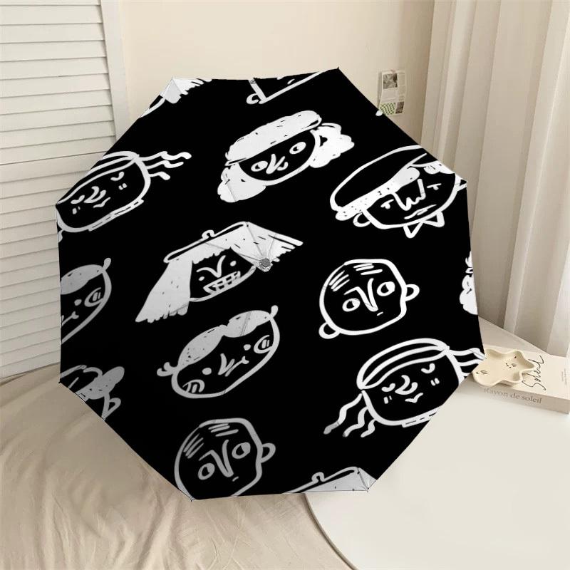 

1PC faces pattern Umbrella-8-Rib Reinforced Portable Folding Travel Suitable for All Seasons Outdoor Daily Use-J319