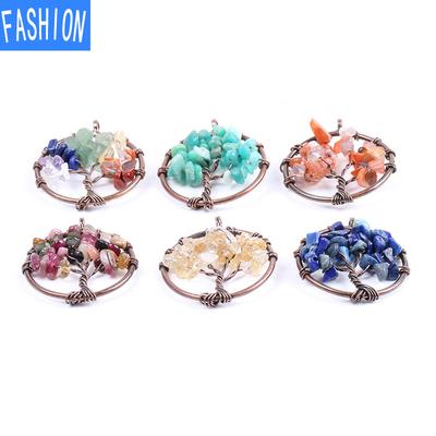 Mini Hand Wound Natural Crystal Semi Precious Stone Life Tree Pendant Seven Chakras Necklace Diy