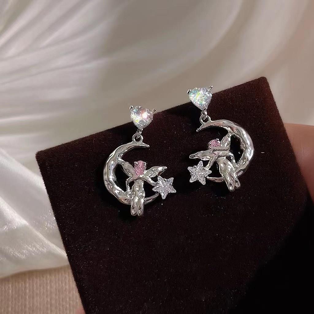 S925 Silver Needle Retro Style Irregular Blue Love Stud Earrings High Sense Trendy Earrings Contrasting Color Personalized Earrings