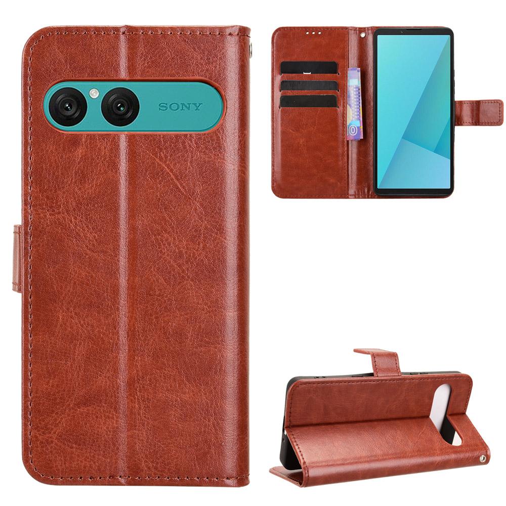 

For Sony Xperia 10 VII PU Leather Case with Strap Crazy Horse Texture Phone Wallet Cover
