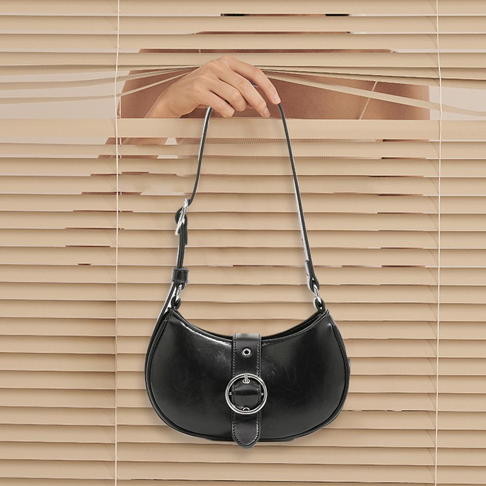 Women Y2K Underarm Bag Solid Color PU Leather Stylish Punk Armpit Bag Adjustable Strap Simple Shoulder Bag for Travel Vacation