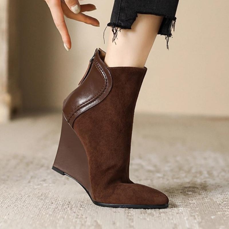 

Ботильоны на танкетке Женские ботинки Сексуальные туфли на высоком каблуке С острым носком для женщин Тренд Элегантные туфли-лодочки Зимние ботинки Новые платья Женские ботинки 39