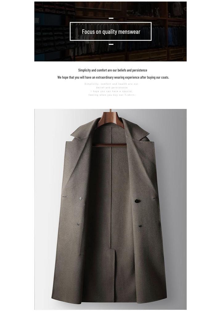 Men's Double-Breasted Drop Shoulder Wool Trench Coat - Wide Fit, 100% Wool, Autumn/Winter Casual Jacket