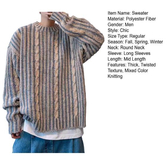 Maglione da uomo autunno inverno colore misto maglia trama intrecciata sciolto spesso maniche lunghe girocollo pullover mantieni caldo stile strada maglione top