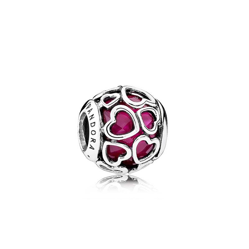 Pandora Original design love pattern 925 silver necklace/pendant women s cherry red 792036NCC серебряный