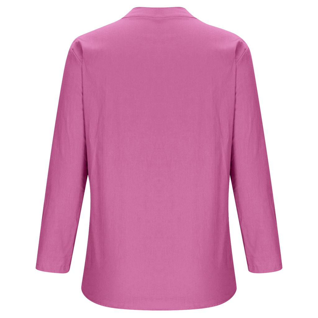 Camicia estiva taglie forti tinta unita casual in cotone e lino, camicetta vintage con tasca, abbigliamento da donna
