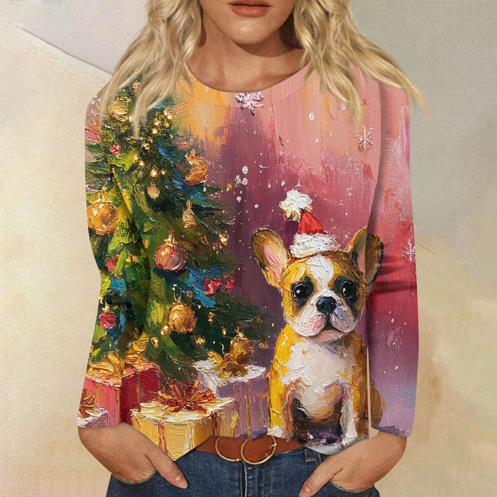 Women's Loose Comfortable Casual Fashion Round Neck Christmas Print Long Sleeve Hoodie