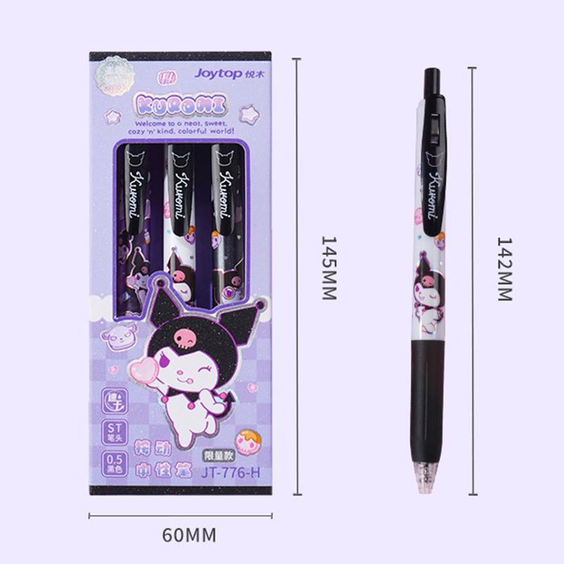 3Pcs/Box Kawaii Kuromi Melody Pressing Gel Pens Set Cute Cartoon 0.5Mm Black Ink Neutral Pens Student Stationery Office Supplies