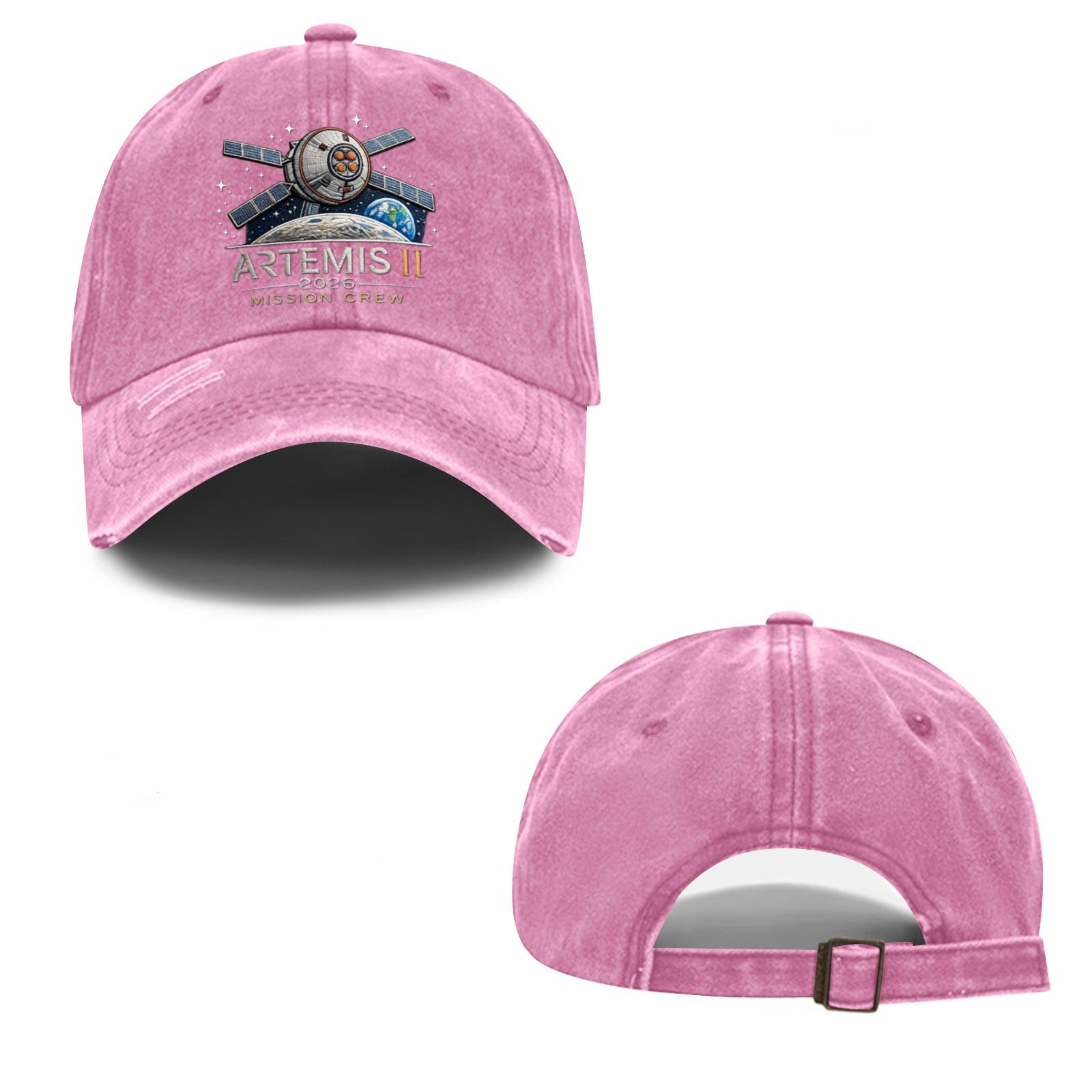 

Unisex Casual Style Adjustable Baseball Cap with Embroidered Space Mission Graphic and Curved Brim Design One Size розовый